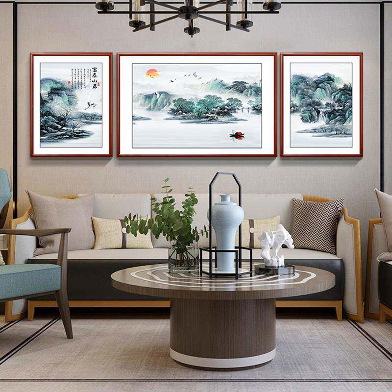 富宝水长流挂画客发厅聚盆山水画中式沙背景新装饰画靠DY118128山