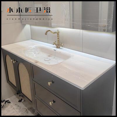 定制中古式法复古橡木室柜组合藤编60058浴实木陶卫生间洗漱台一