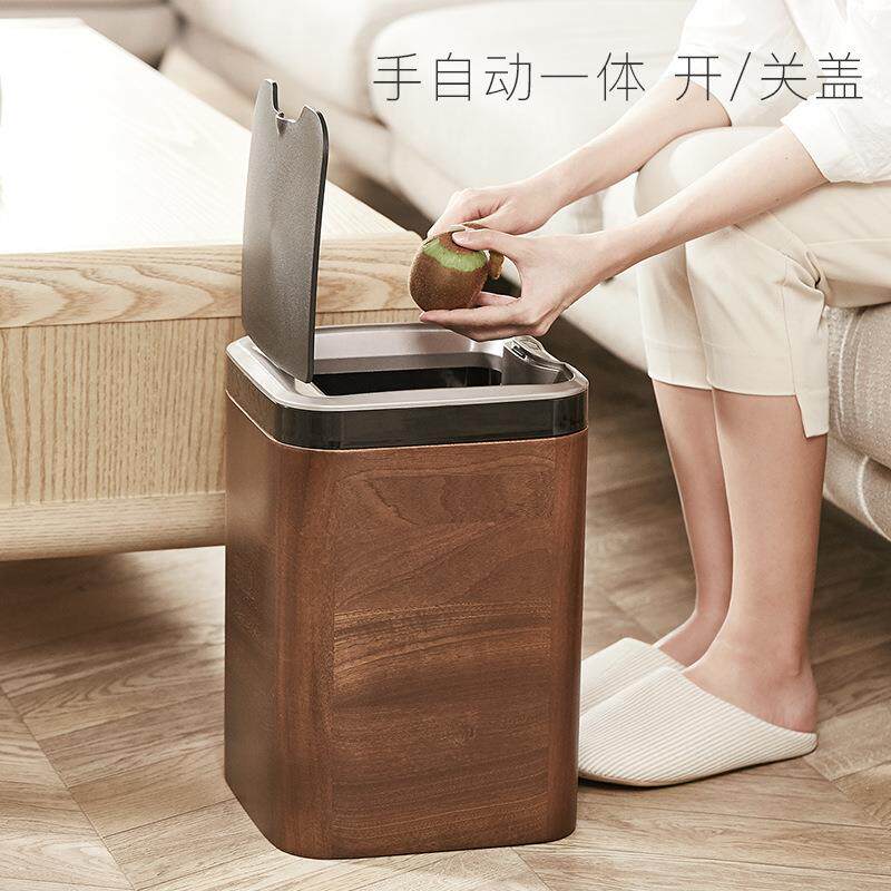 新中式木质垃圾桶家用64891768客厅轻奢卧办室厨房带盖容大量室公