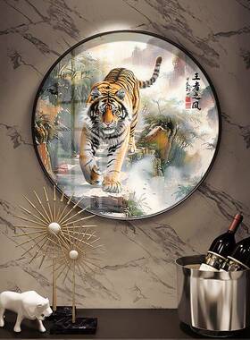 老画厅壁画虎客WJP啸山林装上山虎挂画玄虎关饰画猛虎下山图墙画