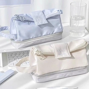 ins风日系大容量笔袋初中生女高颜值文具盒简约双层多功能铅笔袋