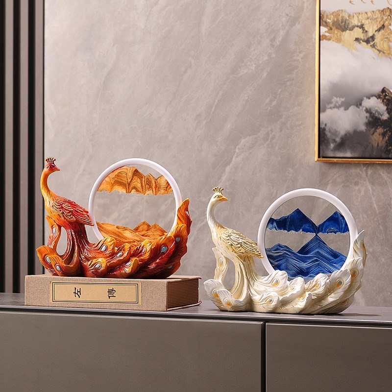 现货速发流沙画客厅孔雀摆件家居电视柜酒柜装饰品新房子搬家乔迁图片