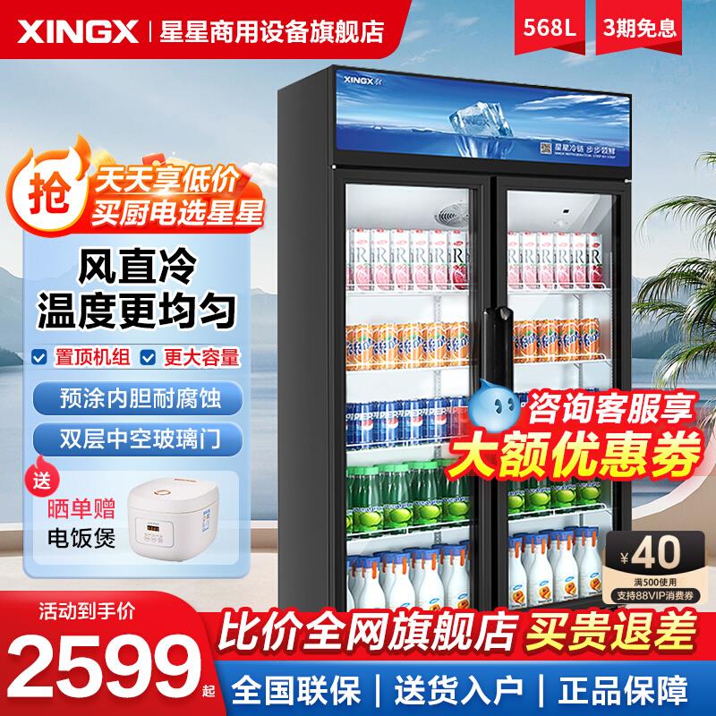 星星冷藏展示柜双门三门风直冷超市立式饮料保鲜柜商用啤酒柜冷柜