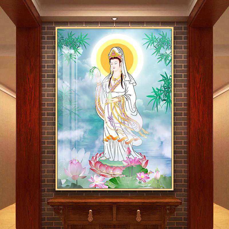 观世音观音菩萨画像普贤文殊地藏大势至弥勒佛像玄关家用供奉挂画