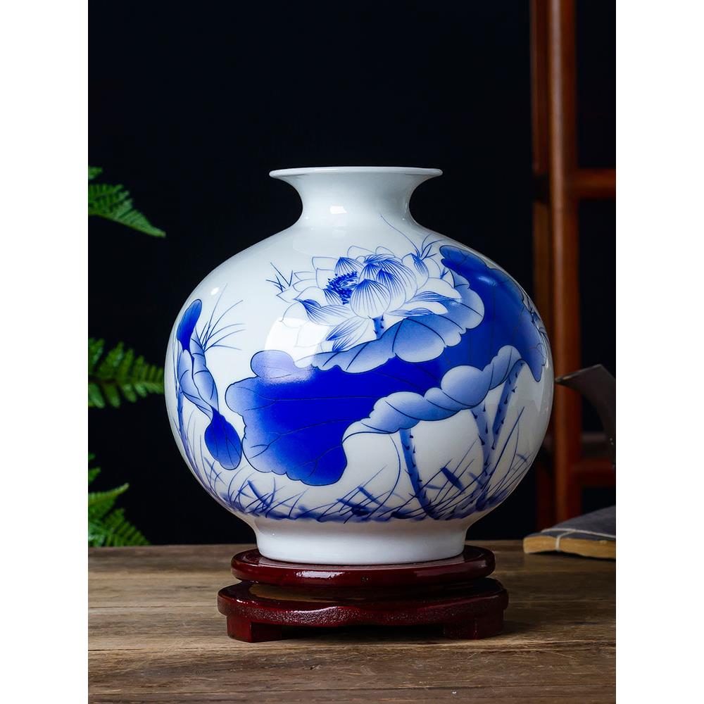 青花瓷景德镇陶瓷石榴小花瓶插花中式客厅家居装饰品瓷器工艺摆件