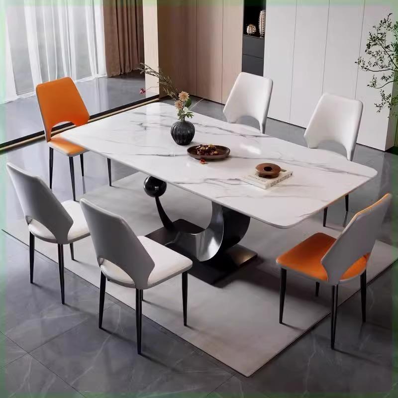 岩板餐桌轻奢简约家用小户型简易客厅吃饭桌子长方餐桌椅组合