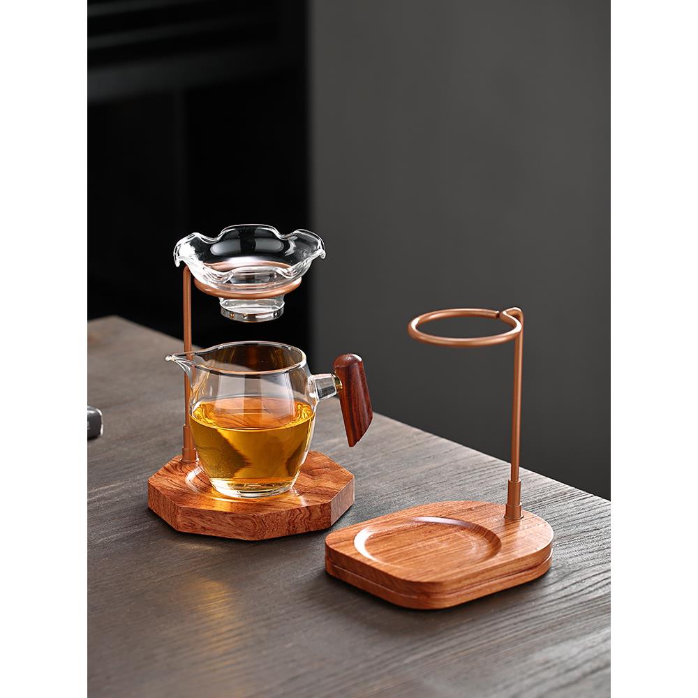 花梨木茶漏架公道杯分茶滤一体泡茶器茶具套装懒人易泡架冲茶支架