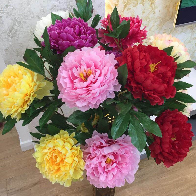 现货速发仿牡真丹花大朵假花装饰摆设客厅落地红色绢花墙壁中式塑