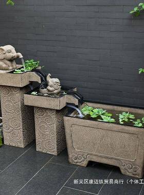 DEO户外鱼池造景庭院落地大水景室成品鱼缸流水件摆外环循水水系