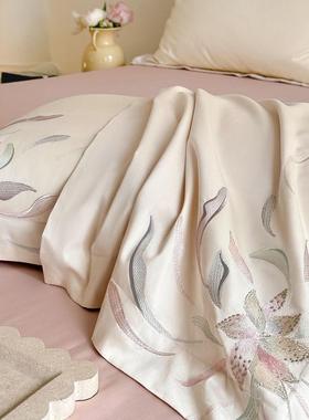 轻奢奶风油上180支长绒棉全棉四件套纯棉裸睡床laam3264被套床单