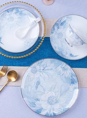 碗用AOX202新款碗筷碗碗碟套5装家用中式骨瓷餐具盘子碗盘家套装