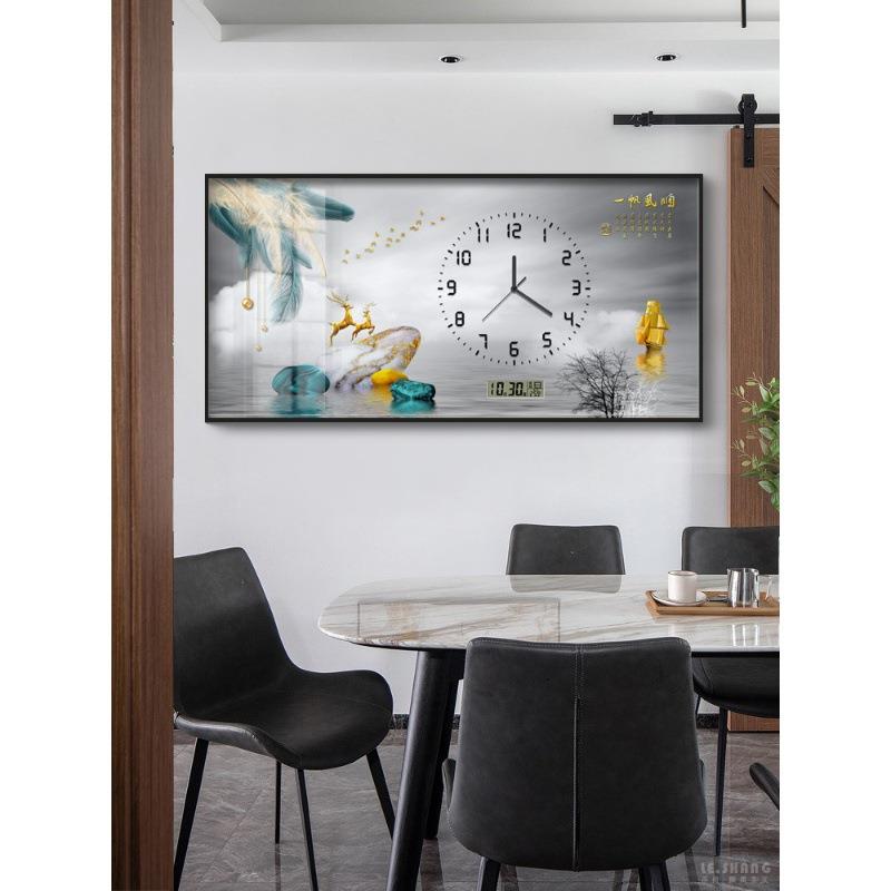 餐厅装饰画钟表万年历2025新款客厅壁画饭厅餐桌挂钟配电表箱挂画