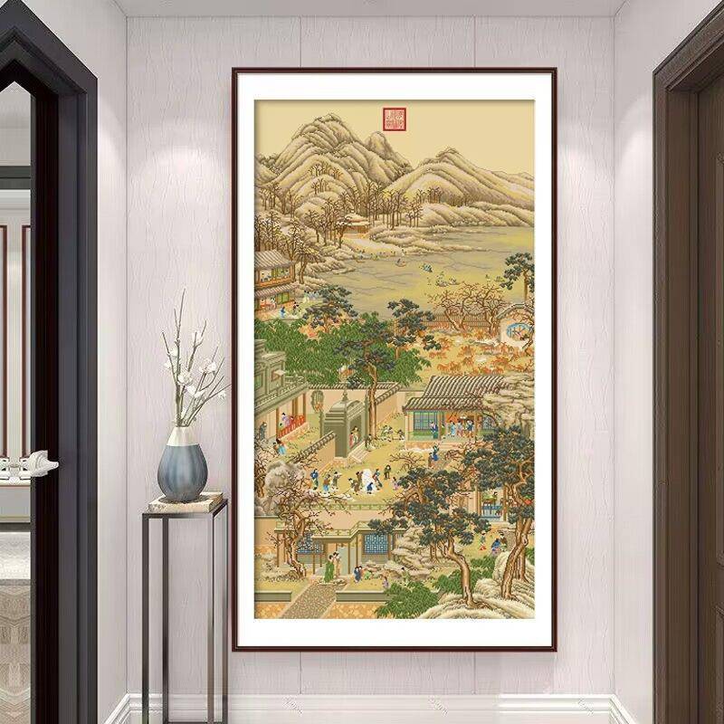 雍正十二月十字绣2025新款线绣客厅竖版玄关古典名画新中式满绣