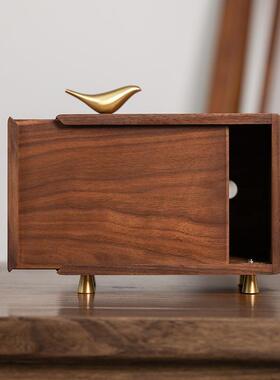 胡桃木巾客厅茶纸几抽盒纸盒餐巾纸盒收纳盒BLY实木纸抽盒黑轻奢