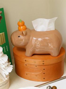 可爱水厅豚卡皮MYR巴装拉客高档轻奢茶几巾摆件餐饰抽纸盒家用