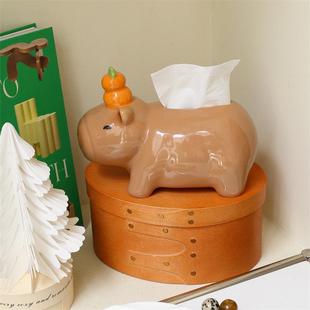 可爱水厅豚卡皮MYR巴装 拉客高档轻奢茶几巾摆件餐饰抽纸盒家用