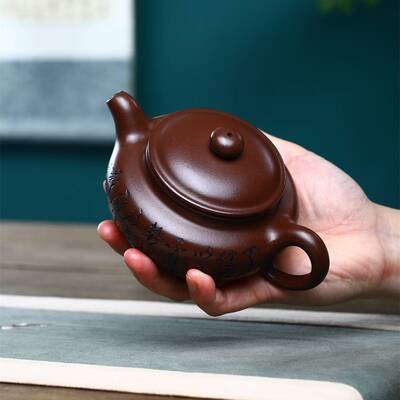 宜兴原矿陈腐老紫泥刻绘仿古紫砂壶 全手工茶壶供货高档茶具