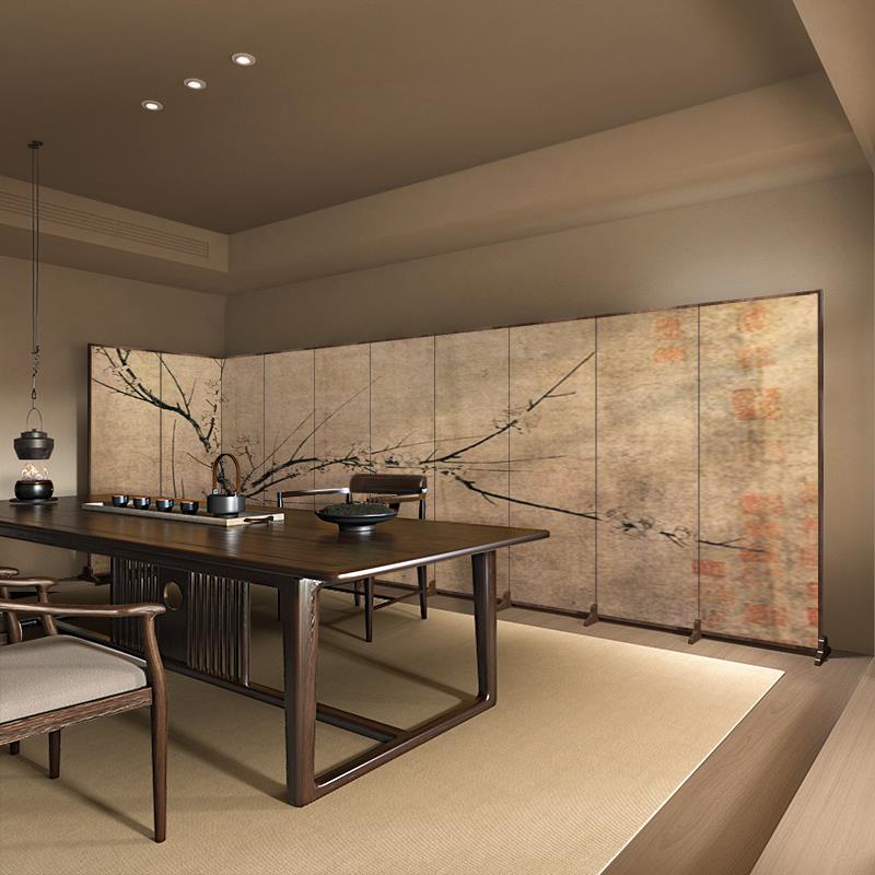 7折新公中式古典室梅花实木屏风叠移动隔断客厅卧室遮挡办酒VGC店