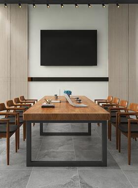 实木会办议桌长条大型公桌洽谈桌椅组UBW合桌loft工作台大型会议