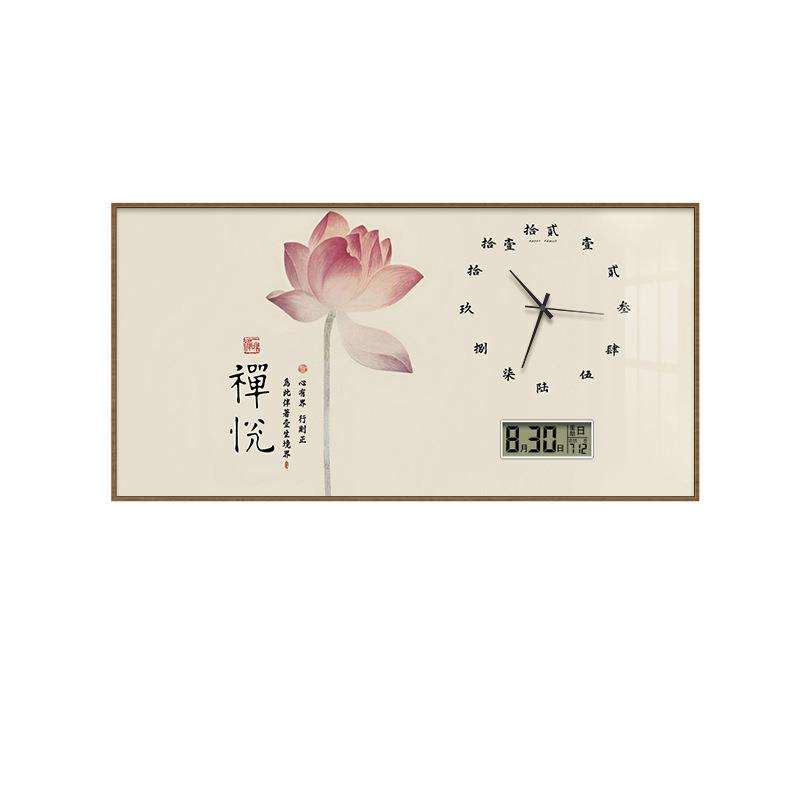 新中式电表箱装饰画带钟表万年历遮挡配电箱总开关大尺寸餐厅壁画
