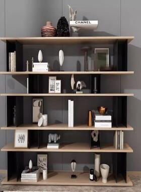 意极物简风原木落地置FYY架不锈钢展示约架书式房多层书柜靠墙简