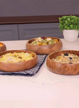 日形式简WIE约水沙拉创意圆家用加厚果水果餐具碗圆形木碗碗