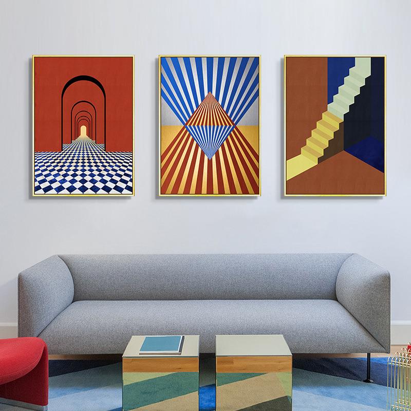 色彩建筑现代奢客厅QX202111装饰画建走筑玄关轻壁画象大气抽过道