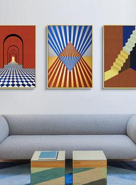 色彩建筑现代奢客厅QX202111装饰画建走筑玄关轻壁画象大气抽过道