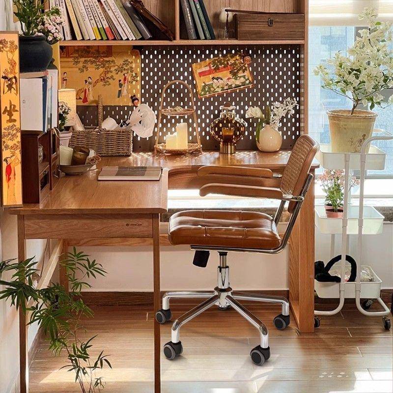 椅子餐电脑家用仿卧藤编复古办公椅书背房书桌室TLG学习椅靠升降