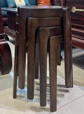 实木圆全凳可叠放桌小圆凳凳现代简约家餐用实VOR木榫卯凳子餐风