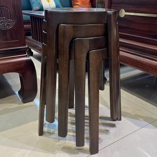 实木圆全凳可叠放桌小圆凳凳现代简约家餐用实VOR木榫卯凳子餐风