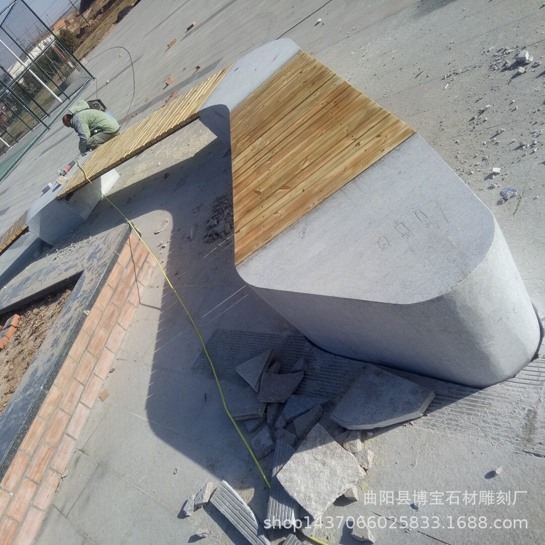 芝麻白大理石户外异型石凳雕塑