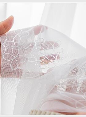 隔热防晒台窗帘绣花纱纱帘日式白白窗纱纱FFL透光色不透人飘窗阳