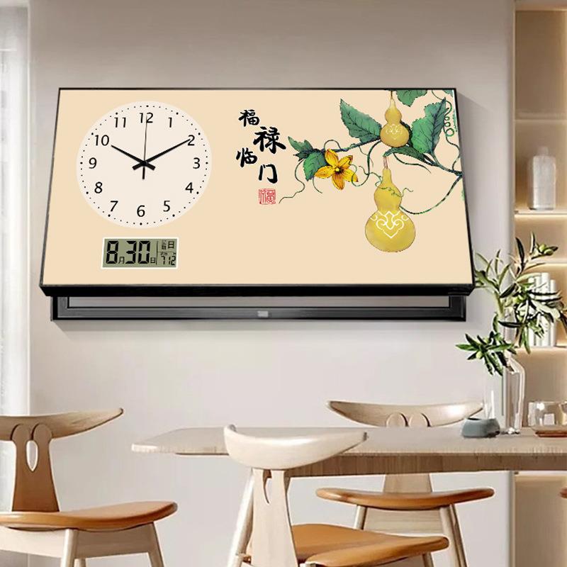 新中式福禄百财餐厅电表箱装饰画万年历配电箱遮挡盒时钟钟表挂画