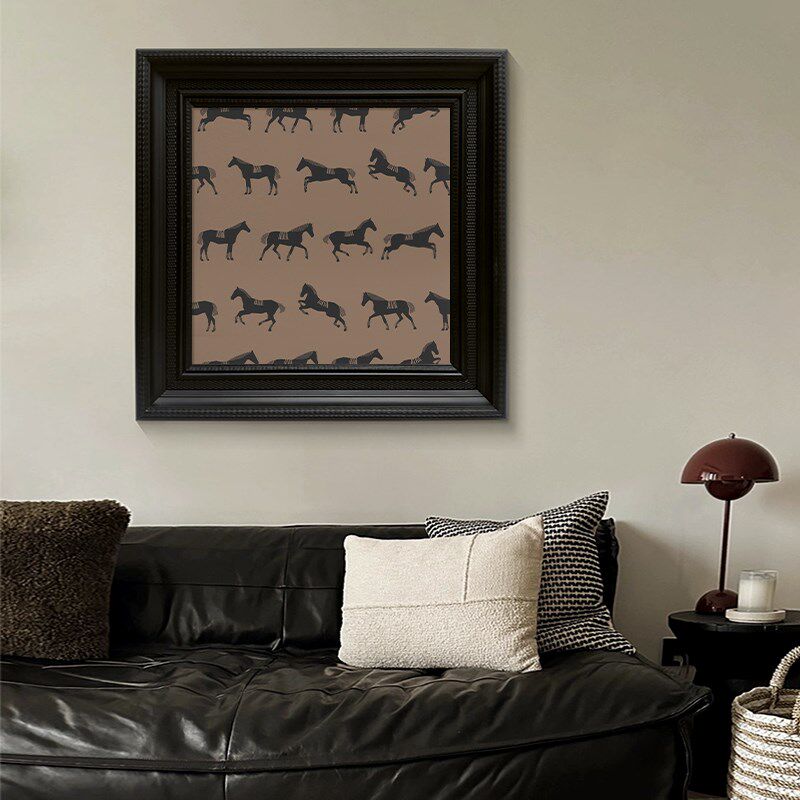 速发美式复古餐厅抽室骏马卧象动物装饰挂画客厅艺关小众玄术手绘