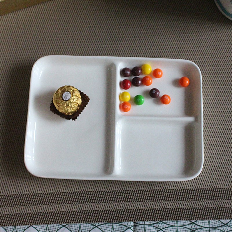 速发实盘陶长韩式餐盘分隔盘小食盘分菜碟三格平尚瓷方盘画画盘寿