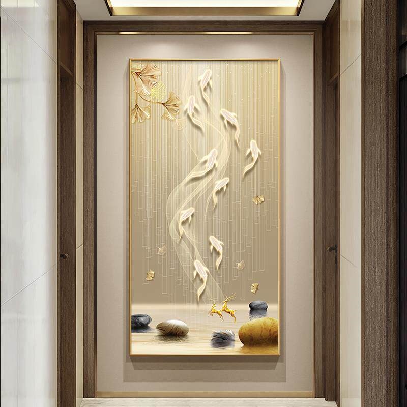 速发九鱼图入户玄关装饰画现代轻奢正对门口挂画高档大气走廊过道