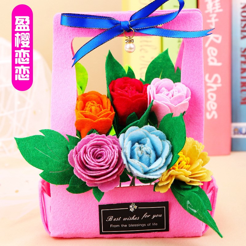 速发母亲儿手工不织布花篮儿童玫瑰花材料包花束制作幼节园手