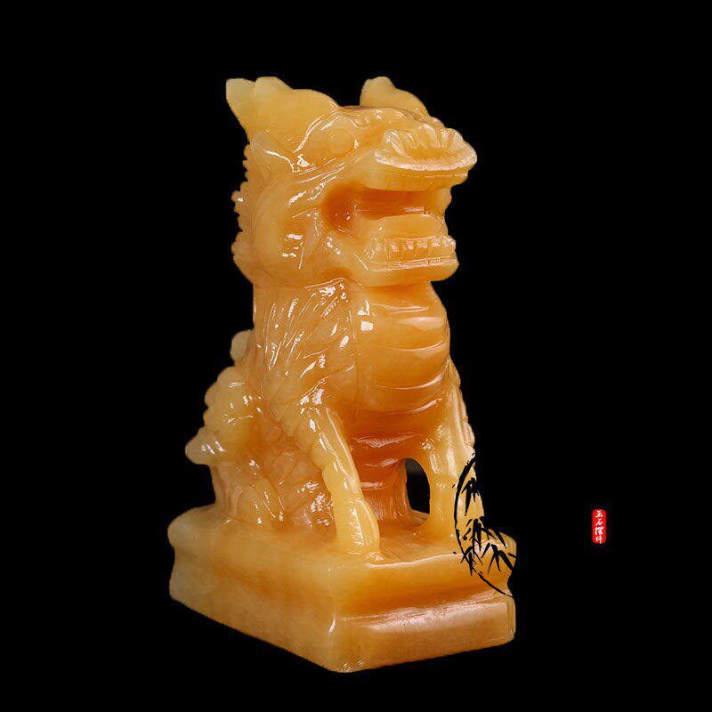 速发黄玉玉麒麟摆件招财玉石麒麟一对客厅玄关办公室家居装饰品