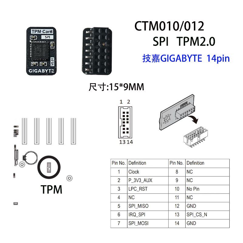 速发TPM安全模块 支持多12 14 18 20-1pi针 受信任的 TPM2.0