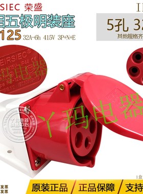 正品CEIRSIEC荣盛  RS-125 5孔 32A 415V 工业用明装插座