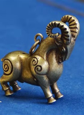 速发纯铜摆饰领头羊实心黄铜铸二肖生小羊传统古法十造精细挂件扣