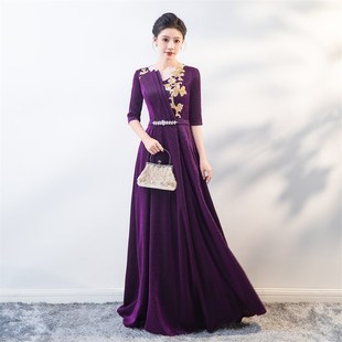 速发大合晚装 演出服红歌朗诵学生表演服团气质成人唱礼服紫色长裙