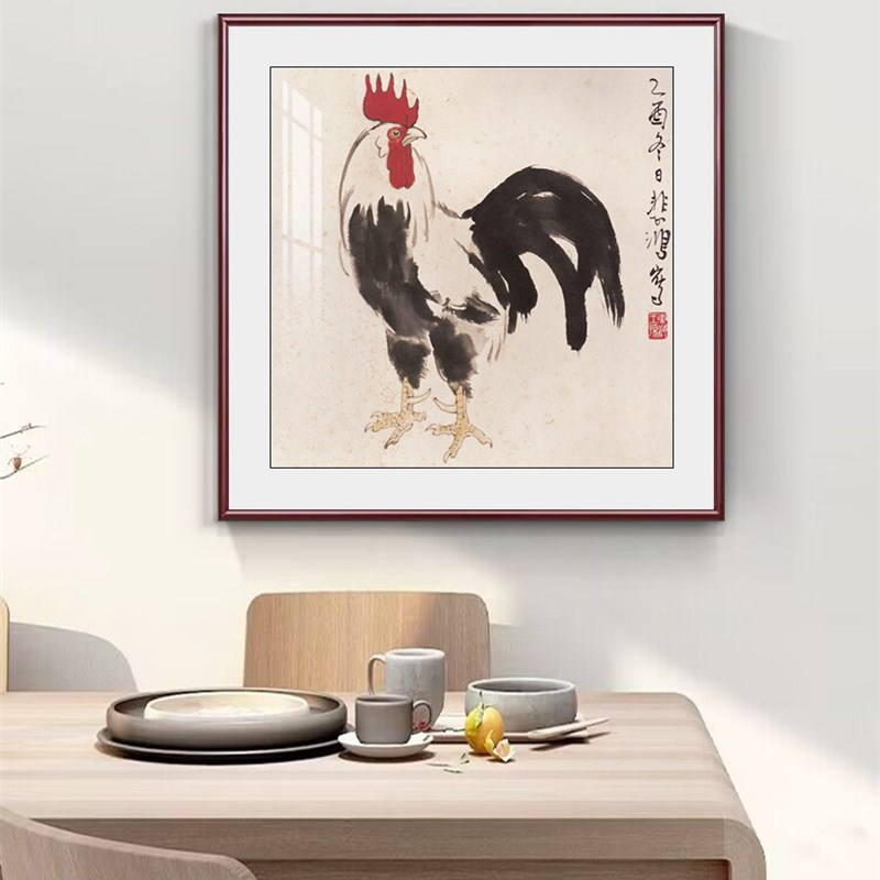 速发徐悲鸿国画玄关大斗方形字画客餐装饰画挂鸣厅鸡厅富贵图图片
