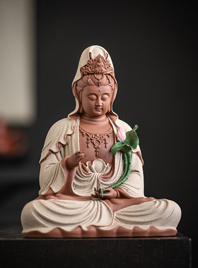 速发持莲观音菩萨佛像件摆陶瓷工艺品家居客厅中式禅意空间装饰品