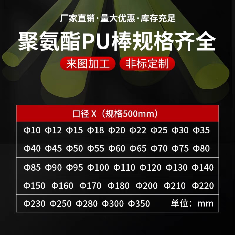 速发聚氨酯牛筋棒PU棒胶棒减震缓冲耐磨棒防身实心棒弹力棒橡胶棒