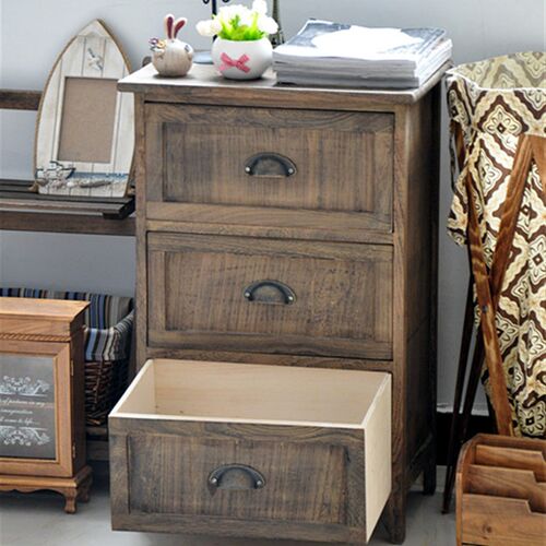 速发美式田园实木床头柜简易抽屉式卧室收纳小柜子储物整理柜复古
