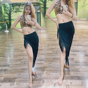 速发SWE练肚皮舞练功服鼓舞G习动感流莫裙豹纹重工流苏三角裙苏代