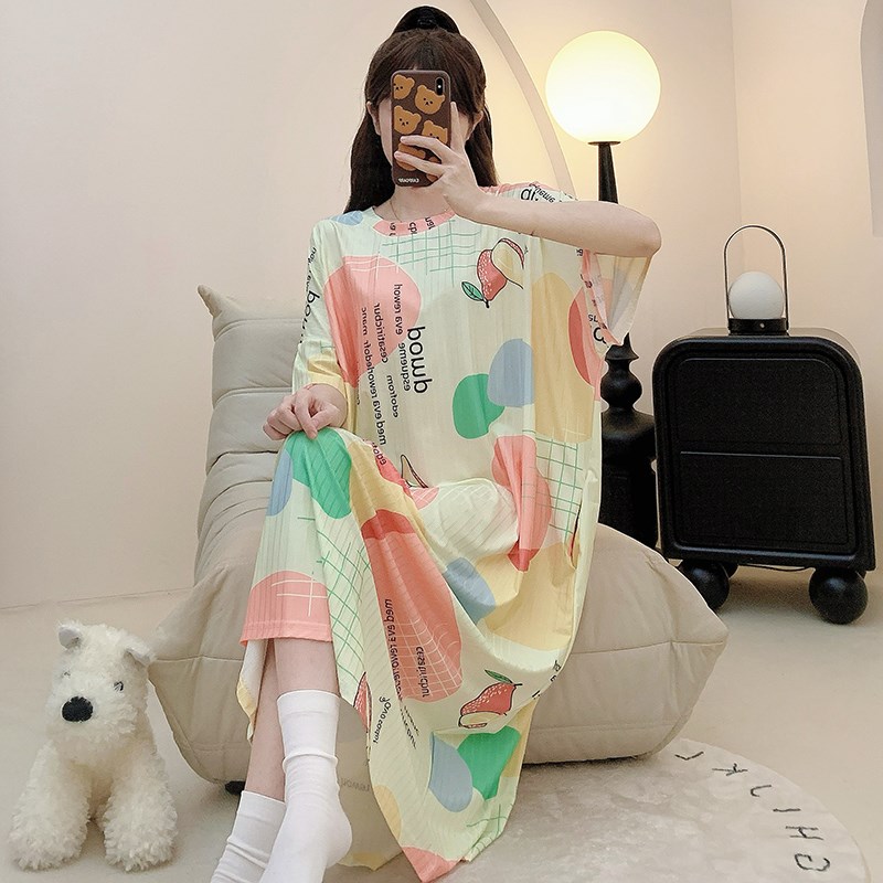 速发码家裙夏长凉感季款睡衣宽松00斤睡居服