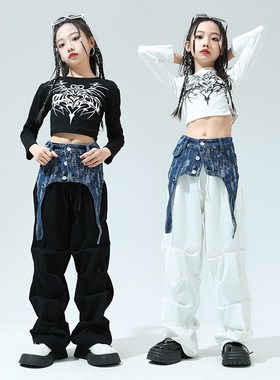 速发孩爵士舞jaz酷走秀表演服少儿牛仔腰封街舞帅z团街舞演出服装